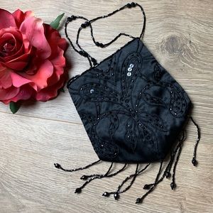 Black Beaded Satin Mini Bag